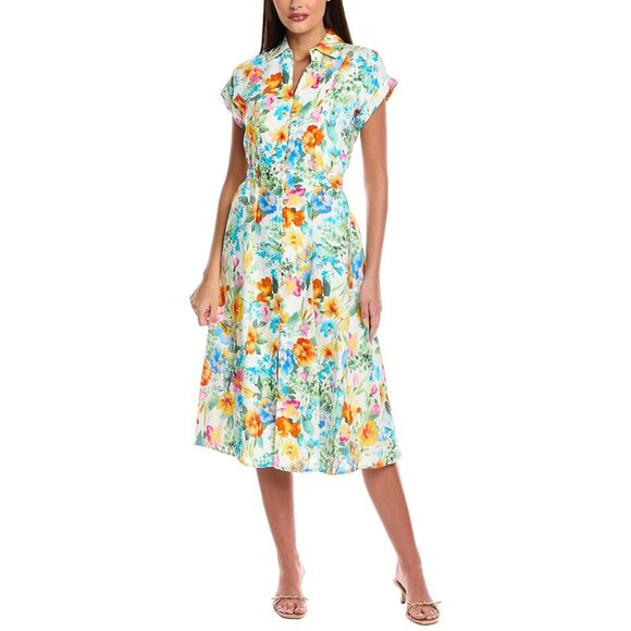 T Tahari Womens  Linen-Blend Midi Dress, White - Picture 1 of 3